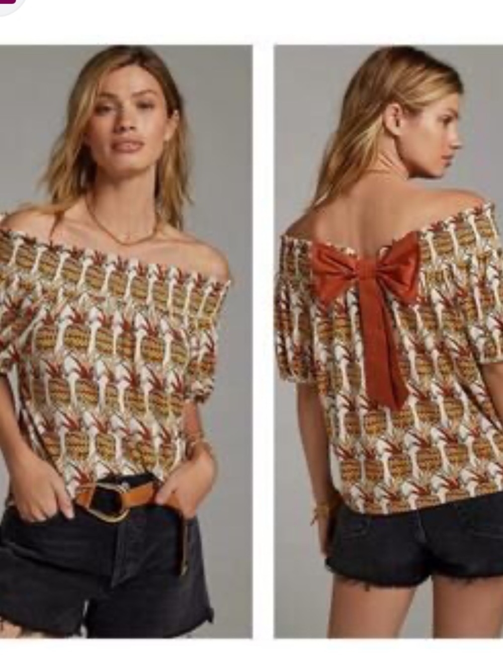 Anthropologie pineapple bow back top in rust